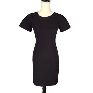 J Crew Black Short Sleeve Sheath Dress 0 Petite Bodycon Career Wear Cocktail